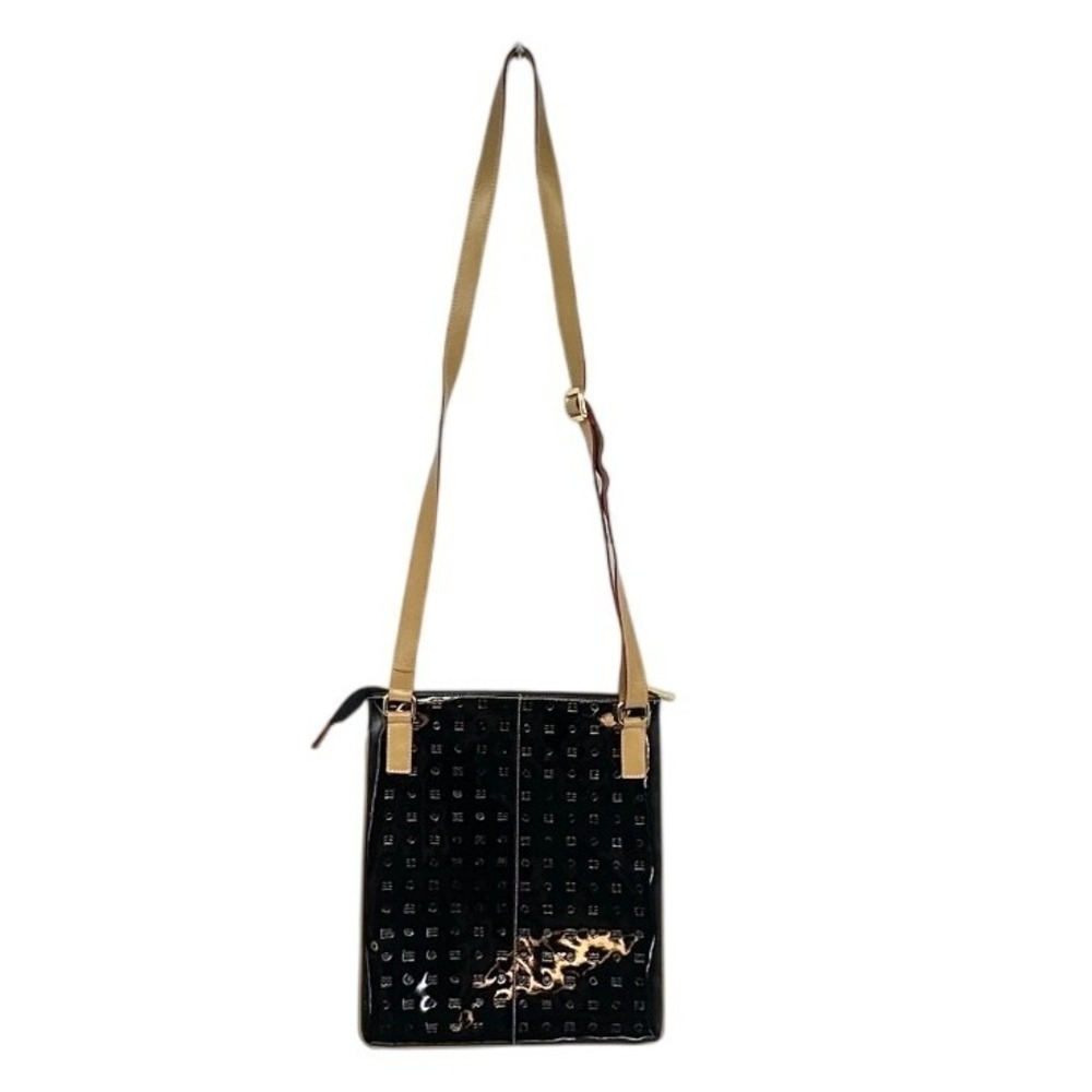 Arcadia Crossbody Bag Women Black Patent Leather Embossed Logo Made in Italy - Picture 3 of 12